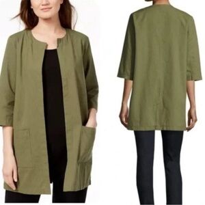 Eileen Fisher Cross-Dyed  Organic Cotton Jacket in Olive Green shacket